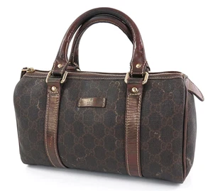 Auth GUCCI Chocolate Brown GG PVC Canvas & Leather Mini Boston Bag Purse #56790 - Picture 1 of 17