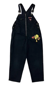 Vintage Tweety Bird Black Denim Overalls Girls Size 12 30 x 24 1997 Looney Tunes - Picture 1 of 12