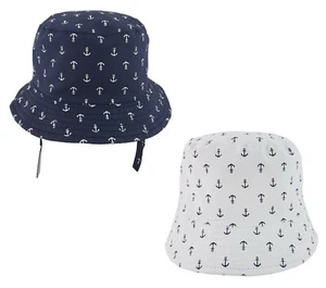 Pesci Baby Boys Sun Hat Summer Bucket Nautical Anchor White Navy, 6-12 12-18Mths - Picture 1 of 3