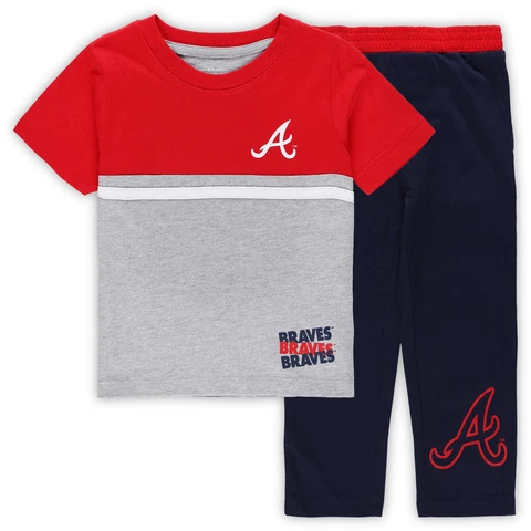Toddler Navy/Red Atlanta Braves Batters Box T-Shirt & Pants Set Cover