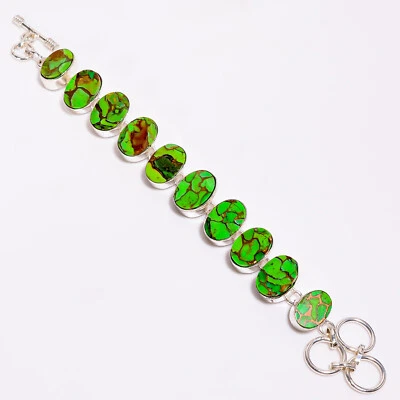Barclets hechos a mano de plata de ley 925 turquesa cobre verde unisex 7,5-8" Foto 1 de 2