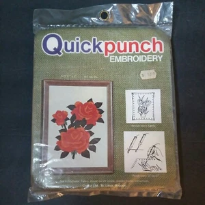 1982 Quick Punch Floral Roses Embroidery Kit W/ Wooden Frame MCM 5x7 USA - Picture 1 of 3