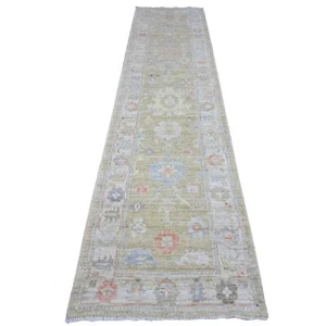 2'8"x11'6" Old Moss Green Rural Design Angora Oushak Oriental Runner Rug G89600 - Picture 1 of 6