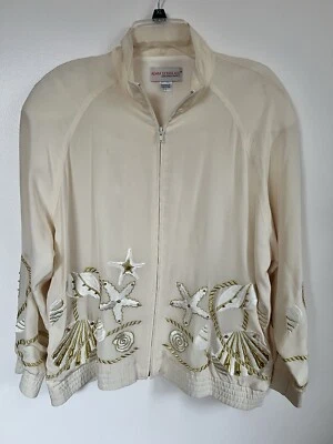 Abrigo vintage Adam Douglass Adrianna Papell talla grande con cuentas lentejuelas conchas de seda Foto 1 de 4