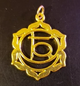 Ohm Halskette mit stilisiertem Lotus - Namaste Yoga Ohm - vergoldet - 24" Kette - Bild 1 von 2