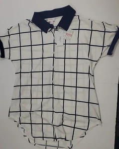 Lularoe Charlie White / Navy Blue Button Down Collar Shirt - Size S NWT - Picture 1 of 3