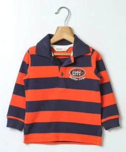 ❤ BEEBAY boy pique polo shirt size 6 long sleeves orange blue - Picture 1 of 6