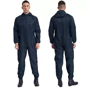 Mens Raincoat Long Sleeve Work Uniforms Elastic Cuff Jumpsuit Unisex Coveralls - Picture 1 of 44