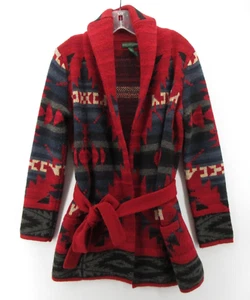 Lauren Ralph Lauren Sweater Women XS Red Lambswool Aztec Western Belted Waist - Picture 1 of 10