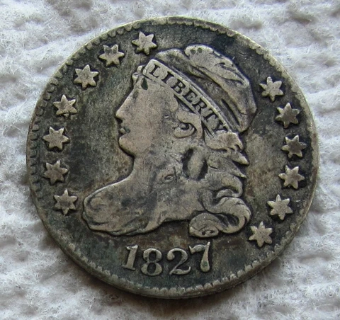 1827 Capped Bust Dime Rare Early Date Fine Detail Bold Date Shows Scratched Cover