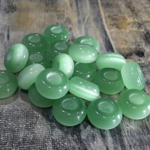Cuenta europea ojo de gato de vidrio, golondrina, 14x7 mm, agujero grande, 10 piezas, verde mar - Imagen 1 de 2