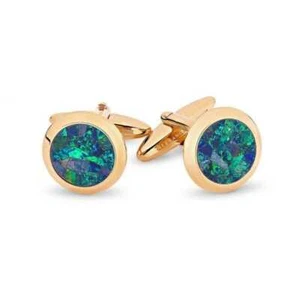 Australian Round Opal Cufflinks (Green Rose Gold) - Picture 1 of 2