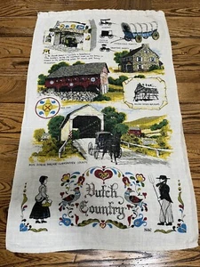 Vintage Leinen Geschirrtuch Pferd Buggy Dutch Country Amish mit Rutentasche 25x15 - Bild 1 von 8