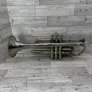 Vintage Antique F Jaubert & Cie Paris Cornet Trumpet Heavy Damage Display Piece* - Picture 1 of 24