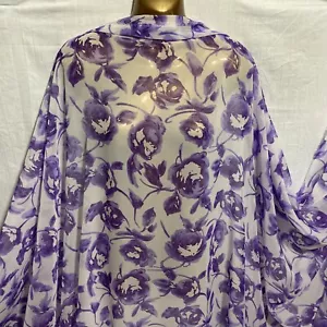 NEW*Smooth Chiffon Lilac-White  Large Roses Print Dress/Crafts Fabric*FREE P&P - Picture 1 of 7