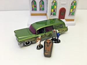 MATCHBOX Green Metallic 63 Cadillac Hearse, Coffin & Mourners,Diorama,Man Cave!! - Picture 1 of 17