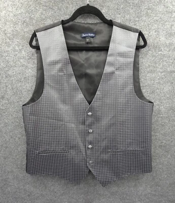 American Traditions Vest Mens Medium Gray Silver Check Button Up Adjustable - Image 1 of 4