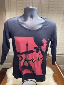 Ropa Blue Canyon Negra con Rojo/Dorado ""París"" impresa en la parte delantera de la parte superior TALLA S - Imagen 1 de 9