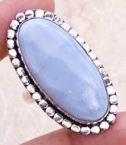 Appealing Owyhee Blue Opal 925 Silver Plated Handmade Ring US Size 7.75 Ethnic
