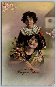 Rppc Tinted Photo Mother Child Roses Gold Gilt Antique German Print Postcard C32 - Picture 1 of 3