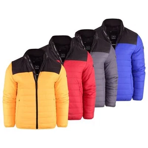 Mens Crosshatch Padded Jacket Inner and Zip Side Pockets Staywarm Contrast Coat - Picture 1 of 14