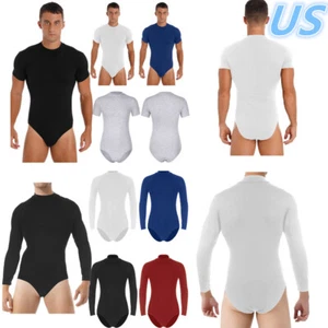Men's One Piece Short Sleeves Undershirt Press Button Crotch Leotard AU - Picture 1 of 91
