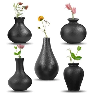 5-Piece Ceramic Mini Flower Bud Vase Set Black Modern Home Decor Decorative V... - Picture 1 of 8