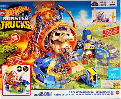 HOT WHEELS Monster Trucks T-Rex Volcano Arena Playset w/ Lights & Sounds... NEW! - Image 1 of 4