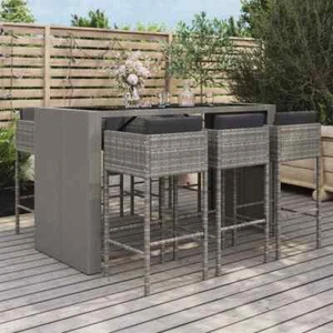 Gartenbar Set Kissen Bistro Bar Sitzgruppe Gartenmöbel 7-tlg. Poly Rattan vidaXL - Bild 1 von 27