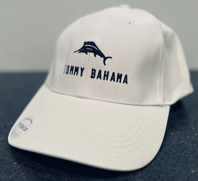 Tommy Bahama buckle back all white ball golf Cap Embroidered black Logo Hat OSFM - Image 1 of 4