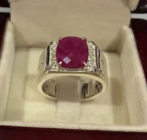 Natural Glassfilled Ruby Gemstone 18k White Gold Men's Women's Ring #4055 - Picture 1 of 4