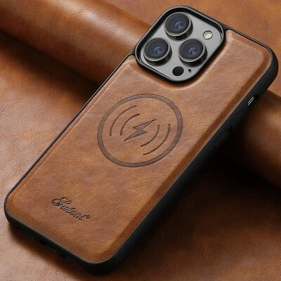 Luxury PU Leather MagSafe Case iPhone 17 16 15 14 13 12 Pro Max Magnetic Cover - Image 1 of 4