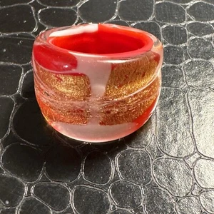 Red Yellow art glass fused glass chunky statement ring kitsch size N - Picture 1 of 8