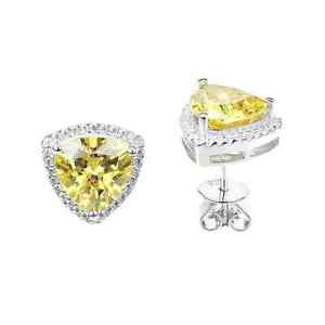 14K White Gold Plated 4Ct Trillion Cut Lab Created Yellow Citrine Stud  Earrings
