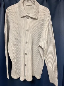 Chaqueta HOMME PLISSE Issey Miyake HP01JC155 tejida blanca de gran tamaño talla 3 #EF BFA - Imagen 1 de 8
