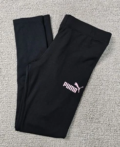Pink Puma Girls Leggings Black Small 7/8 Pink Logo Stretch Comfort Pants Active - Picture 1 of 9