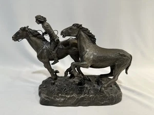 Vintage Philip Kraczkowski Worcester Pewter Horse Rider And Mustang Statue 1974 - Picture 1 of 12