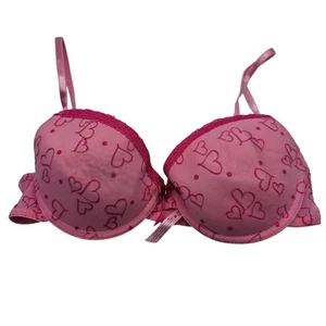 Vintage Y2K Native Intimates Sz 36C T Shirt Bra Pink Heart Print Mesh - Picture 1 of 5