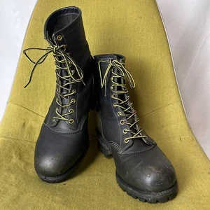 CHIPPEWA Boots Plane Toe Logger Boots PT83 Vibram Sole Leather Black Size 8.5E - Picture 1 of 10