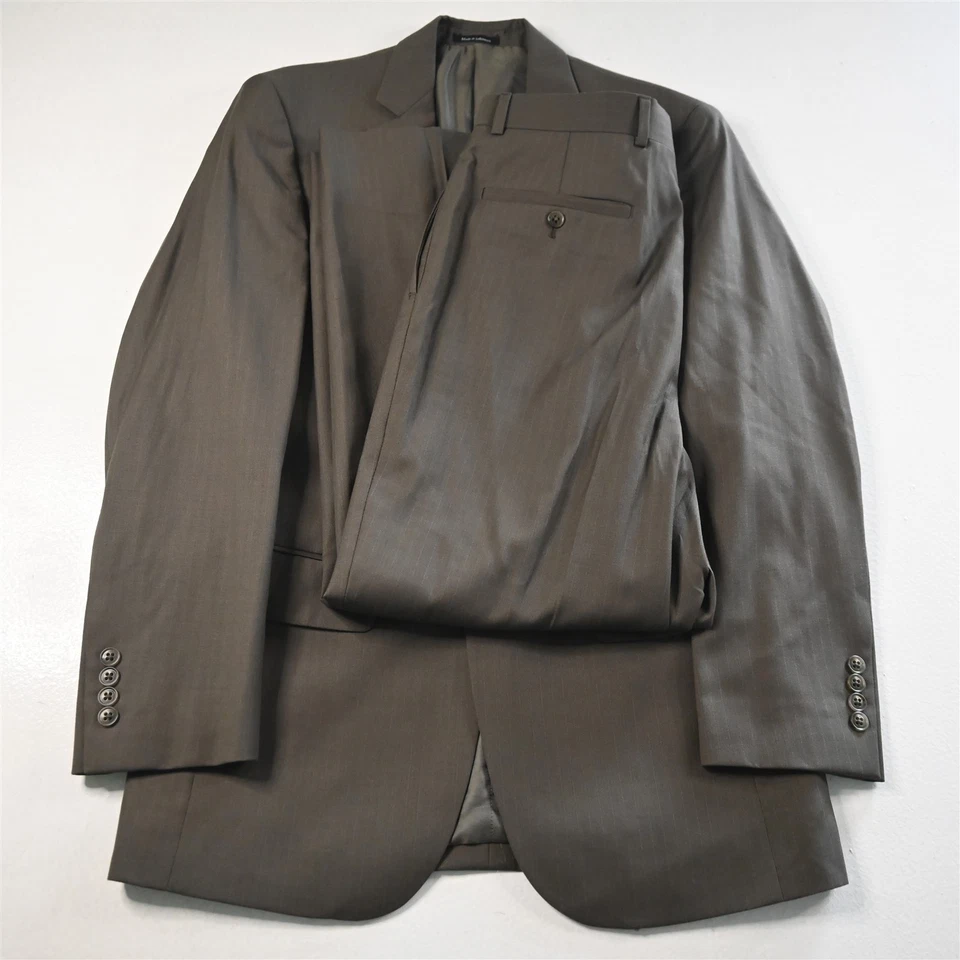 Wilke Rodriguez 37R 30x29 Verde Marrón Rayas Lana Hombre Chaqueta Pantalones Traje Foto 1 de 4