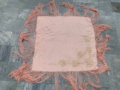 Antiguo chal chino bordado a mano Manila piano seda mujer bufanda 115x110 cm Foto 1 de 4