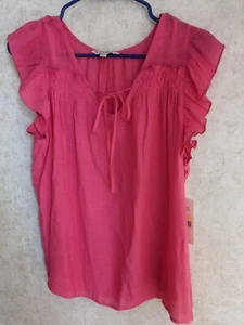 Nanette Lepore Women's Pink Sleeveless Blouse tie up Front V Neck Sheer Size Med - Picture 1 of 6