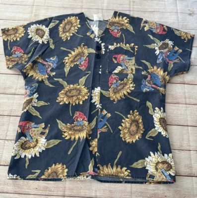Scarecrow & Sunflower Women's Large Crest Scrub Top Large - Image 1 of 4