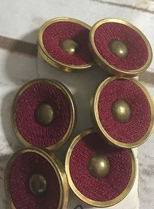 Set 6 Vintage Retro Gold Tone Red Velvet Concave Shank Buttons Unique - Picture 1 of 6