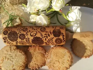 Wooden Rolling Pin Textured Baking Cake Fondant Cookie Embossed roller Clay Gift - Picture 1 of 12