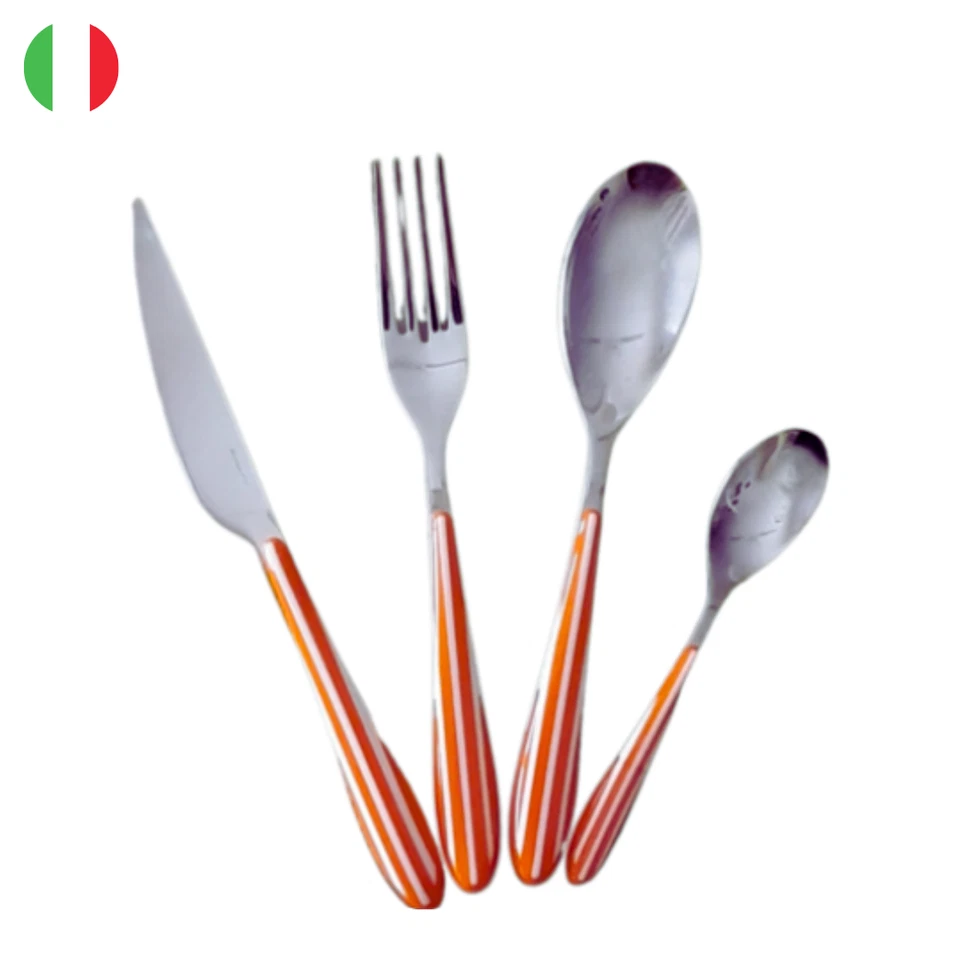 Bugatti servizio posate 24 pezzi arancio, acciaio inox 18/10, decoro righe - Imagen 1 de 4