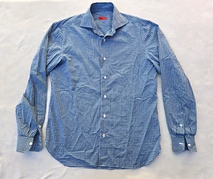 ISAIA Men's Long Sleeve Button Up Dress Shirt Green/Blue Plaid Sz 15 1/2/39 EUC - Picture 1 of 10