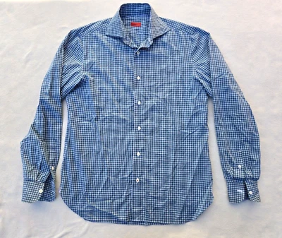 Camisa de vestir ISAIA para hombre manga larga con botones verde/azul a cuadros talla 15 1/2/39 usada en excelente estado Foto 1 de 4