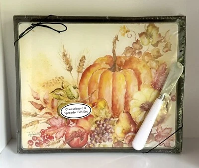 Juego de tabla y esparcidor de queso de vidrio templado de colección de 10" otoño otoño cosecha calabaza Foto 1 de 4