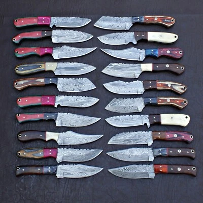 LOT OF 20 PCS CUSTOM HANDMADE DAMASCUS STEEL MIX SKINNER KNIVES EDC - Image 1 of 4